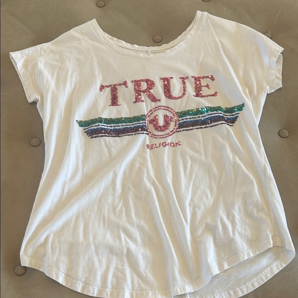 True Religion White Tee with Sequin Graphic